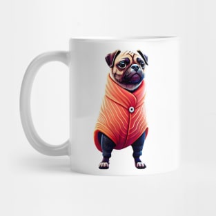 Cute Pug in Blanket - Adorable Dog Wrapped in Salmon-Colored Blanket Mug